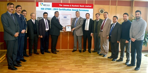 J&K Bank gets ISO 27001:2013 Certification J&K Bank gets ISO 27001:2013 Certification