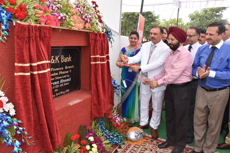 Parvez Ahmed lays foundation stone  of J&K Bank Complex at IGC Sam…