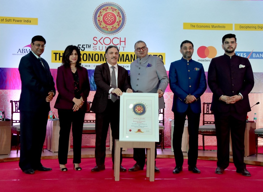 JK Bank conferred the prestigious SKOCH Award in Banking and Finance C…