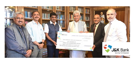 MD J&K Bank presents dividend cheques to Lt. Governor Manoj Sinha MD J&K Bank presents dividend cheques to Lt. Governor Manoj Sinha